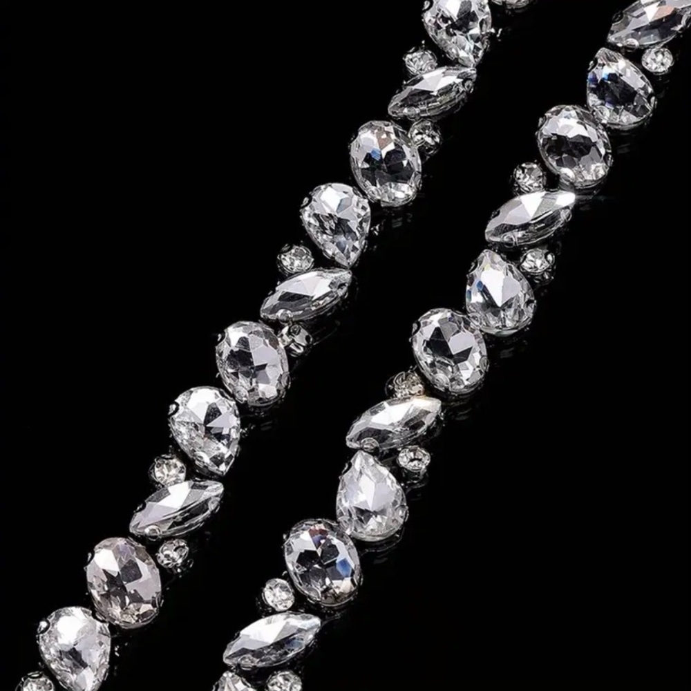 1 Yard Clear Silver Rhinestone Hot-Fix Appliqué Trim for Crafts, Clothes, New